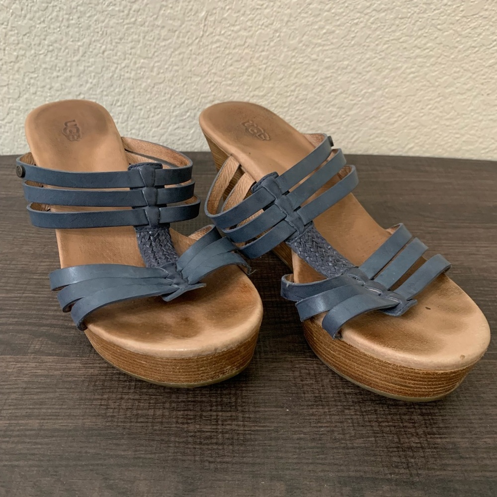 UGG blue leather wedge sandals size 7.5